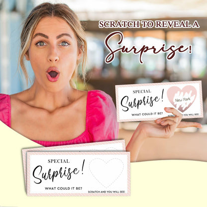 2 Set Surprise Scratch Cards 3x8" Travel Gift Pink B08 Birthday Wedding