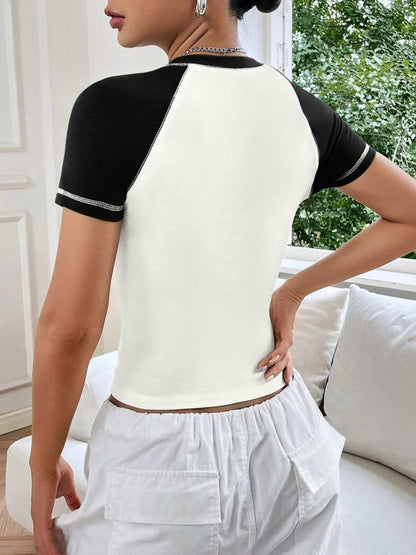 Women's Short Sleeve Crewneck Slim Fit White T Shirt Size M