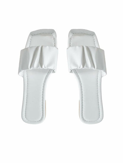 Verdusa Women's Square Toe Ruched Flat Slip On Sandals White Size 7.5
