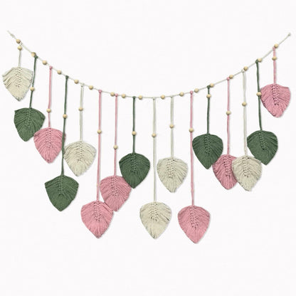 Nature-Inspired Macrame Leaf Wall Hanging Boho Green Tapestry 47.2x30"