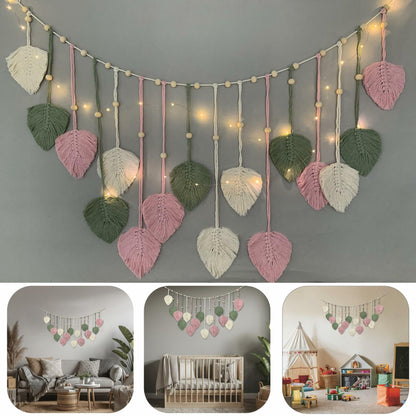 Nature-Inspired Macrame Leaf Wall Hanging Boho Green Tapestry 47.2x30"