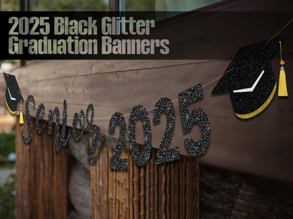 Oudain Glitter Senior 2025 Graduation Cap Banner Congrats Grad Blue