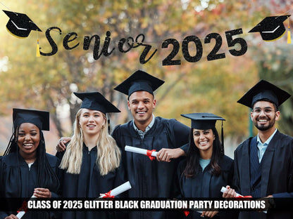 Oudain Glitter Senior 2025 Graduation Cap Banner Congrats Grad Blue
