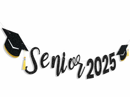 Oudain Glitter Senior 2025 Graduation Cap Banner Congrats Grad Blue