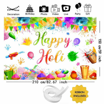 MEHOFOND Happy Holi Backdrop Festival Party Decorations 7x5ft
