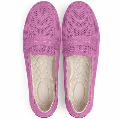 Lrtyu Womens Knit Driving Loafers Comfortable Slip On Casual Pink Size 7
