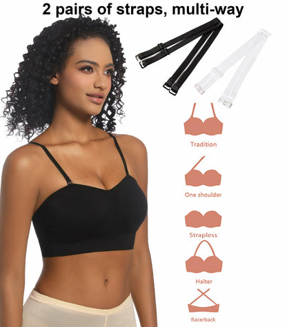PRETTYWELL Strapless Padded Bandeau Bra Wireless Comfort Black Size L