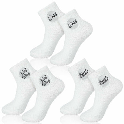 Skicuff 3 Pairs Bridesmaid Fuzzy Coral Fleece Socks Women Wedding Gifts