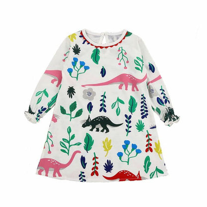 Adorable Girls Toddler Long Sleeve Cotton Dress Cartoon Bird 6T
