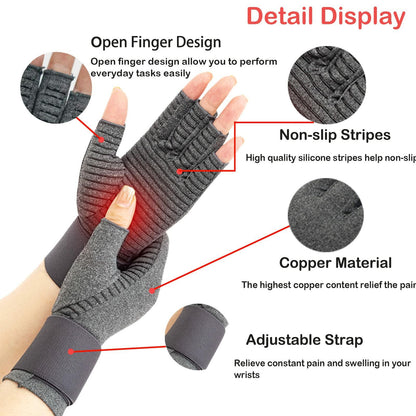 VigorGlove Copper Fit Arthritis Gloves Adjustable Belt Anti-Slip Black 2P XL