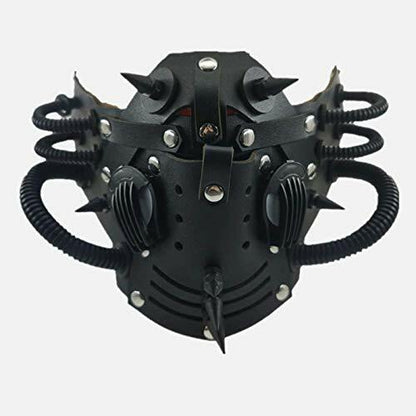 Ubauta Steampunk Leather Mask Adjustable Rivets Tubular Design Black