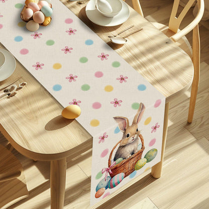 QIONG MENG Easter Table Runner Bunny Eggs Basket Flowers 13x72 Inch