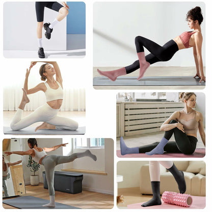 Pilates Socks with Grips Women Non Slip Cotton Yoga Ballet Crew 3 Pairs US 5-9