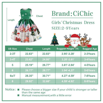 Cichic Girls Santa Christmas Dress Sleeveless Green Size 2T 3T