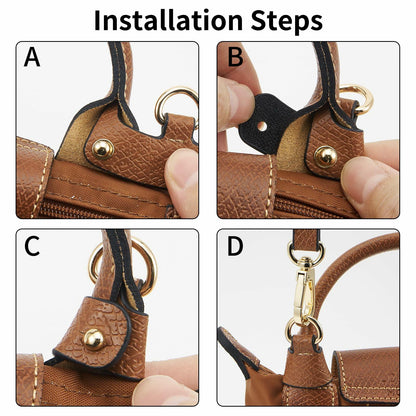 DEVPSISR Leather Adjustable Purse Strap for Longchamp Handbag Black Silver