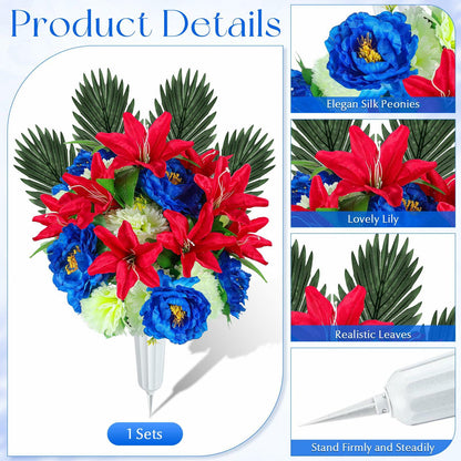 Riceshoot Artificial Memorial Red Lily Bouquet for Gravesite, Single Stem