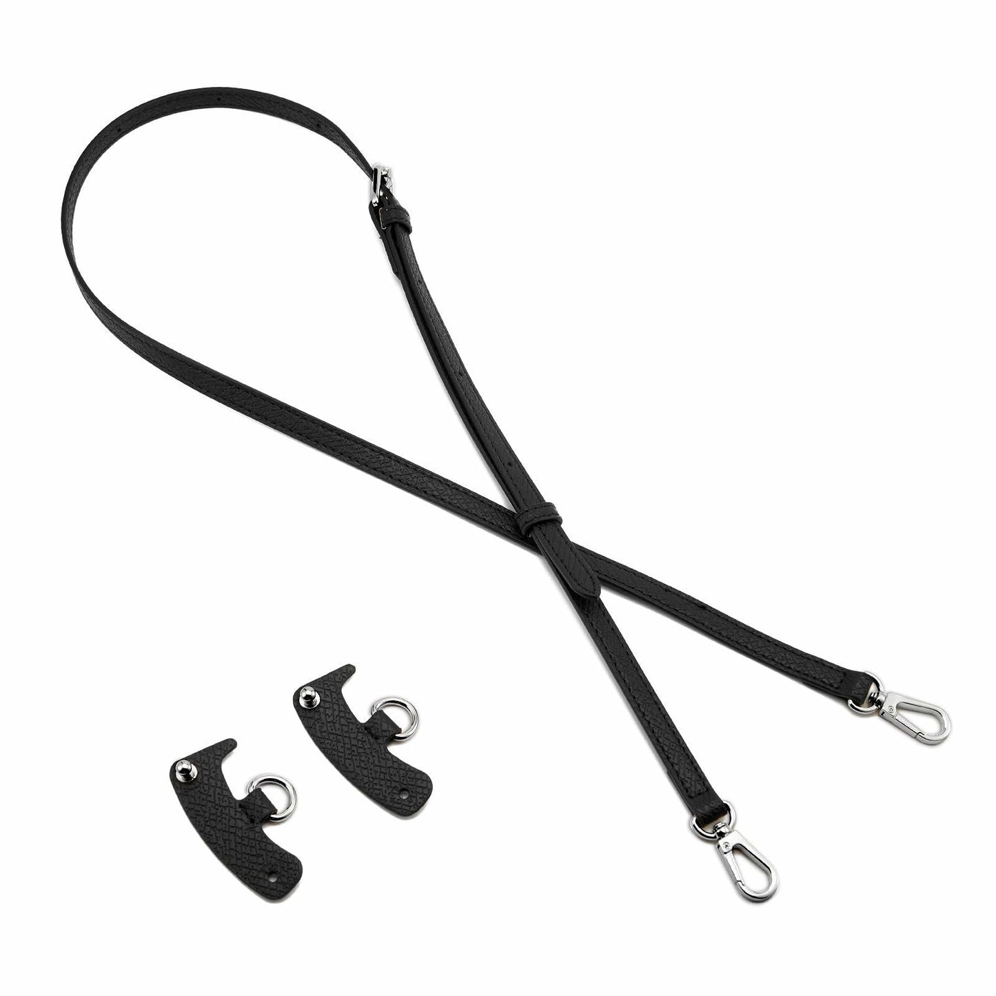DEVPSISR Leather Adjustable Purse Strap for Longchamp Handbag Black Silver