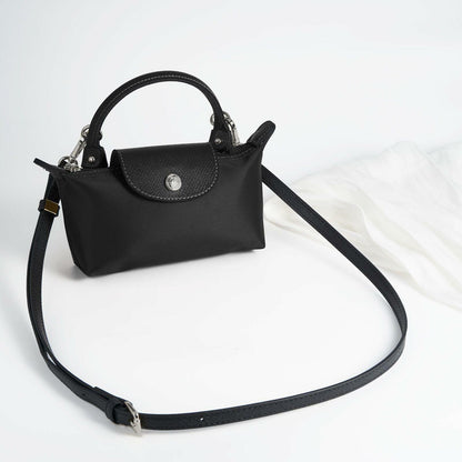 DEVPSISR Leather Adjustable Purse Strap for Longchamp Handbag Black Silver