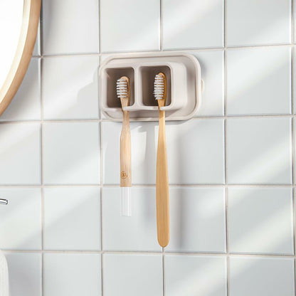 ONUCP Silicone Suction Toothbrush Holder 2-Slot Wall Mount Sand Beige