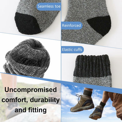 ATTIQOZI Men's Merino Wool Thermal Crew Socks Gray Khaki Blue 6 Pairs Size 8-13