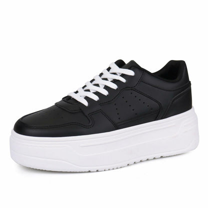 JABASIC Women Platform Sneakers Low Top Lace Up Walking Shoes Black Size 7