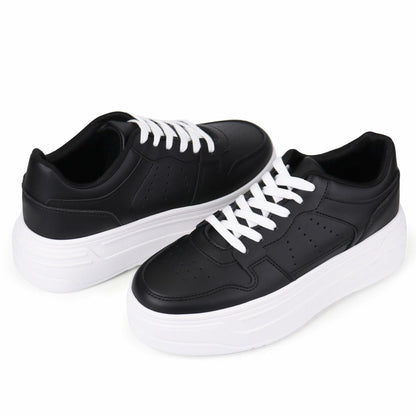 JABASIC Women Platform Sneakers Low Top Lace Up Walking Shoes Black Size 7