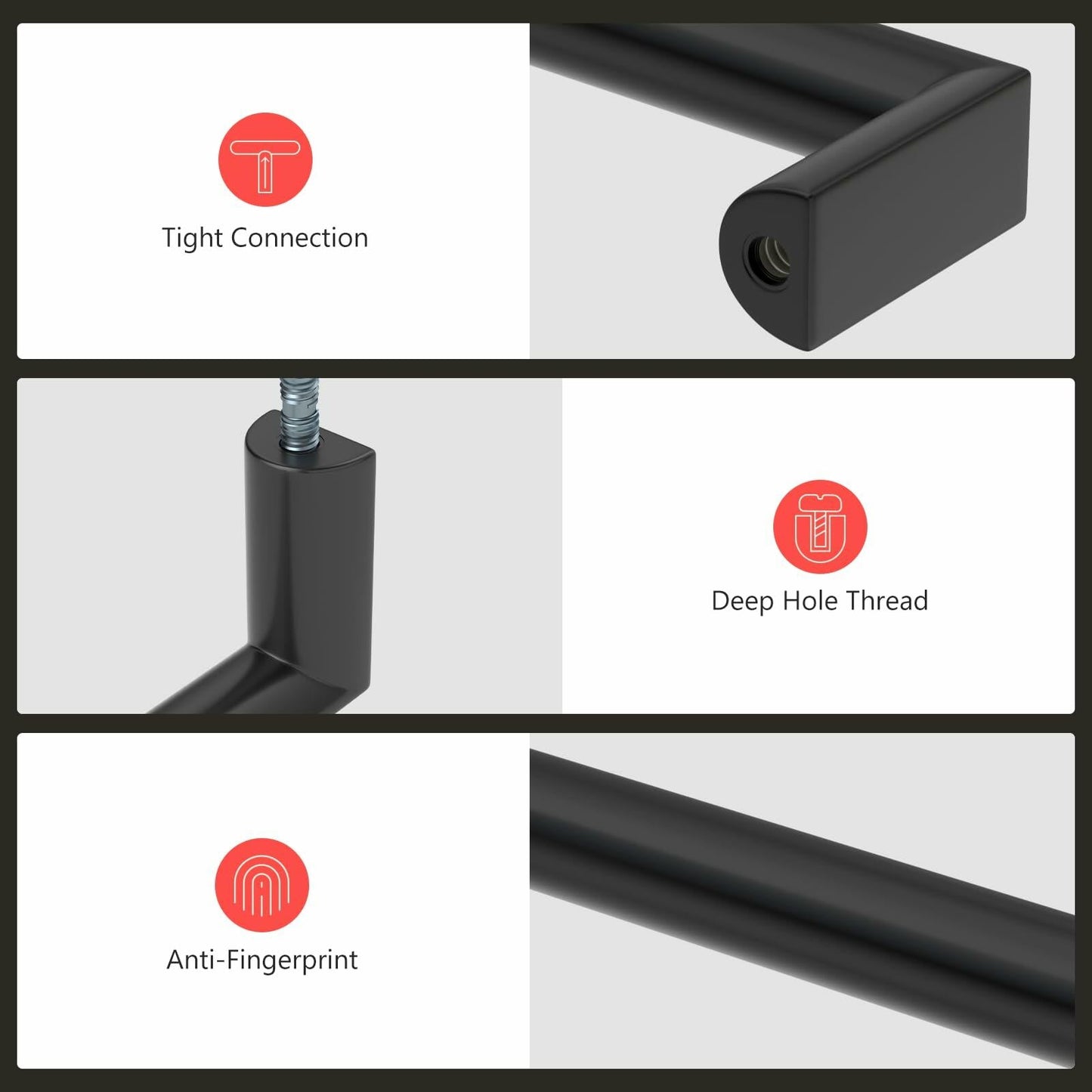 homdiy 5Pack 6.25in Matte Black Cabinet Handles 160mm Hole Centers