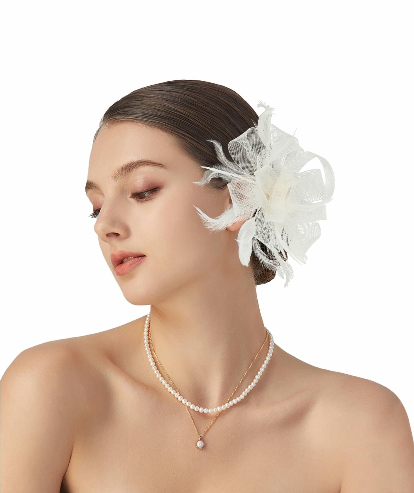 globazoe Fascinator Derby Hat Women Vintage Headband Hair Accessory Beige