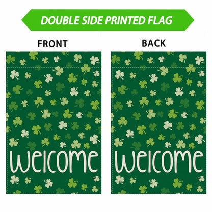 ZAEW St. Patrick's Day Shamrocks Burlap House Flag 28x40 Inch Green Double Sided