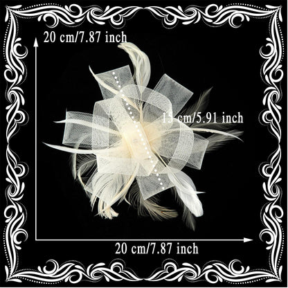 globazoe Fascinator Derby Hat Women Vintage Headband Hair Accessory Beige