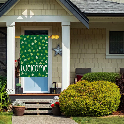 ZAEW St. Patrick's Day Shamrocks Burlap House Flag 28x40 Inch Green Double Sided
