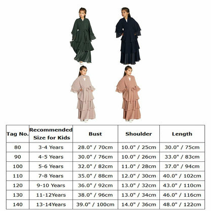 Muslim Girl Abaya Kaftan Dress Dark Green 7-8Y Long Sleeve Eid Ramadan Wear