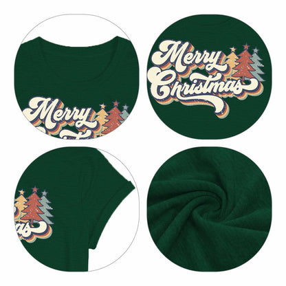 Merry Christmas Family Tee Shirt Women Vintage Xmas Top Green Size L