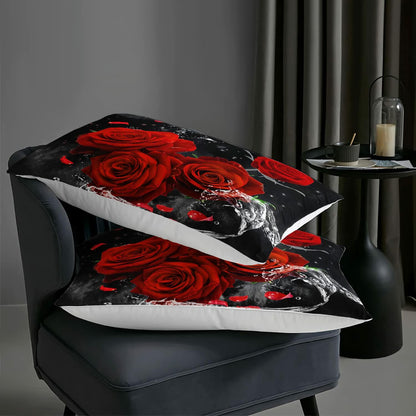 AILONEN 3D Oil Painting Red Rose Comforter Set Twin Size 3 Pieces