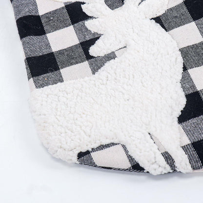 USILAND Christmas Stocking 20in Buffalo Check Pom Pom Faux Fur Black White