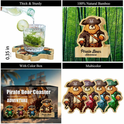 Pirate Bamboo Coasters Set with Holder Rustic Home Decor 6pcs