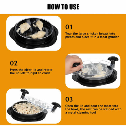 Chicken Shredder Tool Large with Tray Brush Non-Slip Handle Black BPA Free