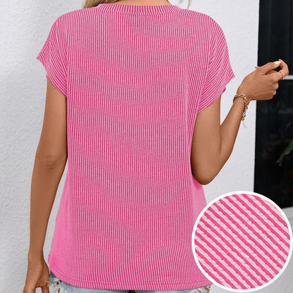 levaca Womens Ribbed Cap Sleeve Crewneck Tee Black Size L