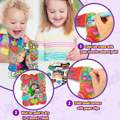 DoodleDoo DIY Acrylic Photo Frame Painting Craft Kit for Kids Ages 4-12