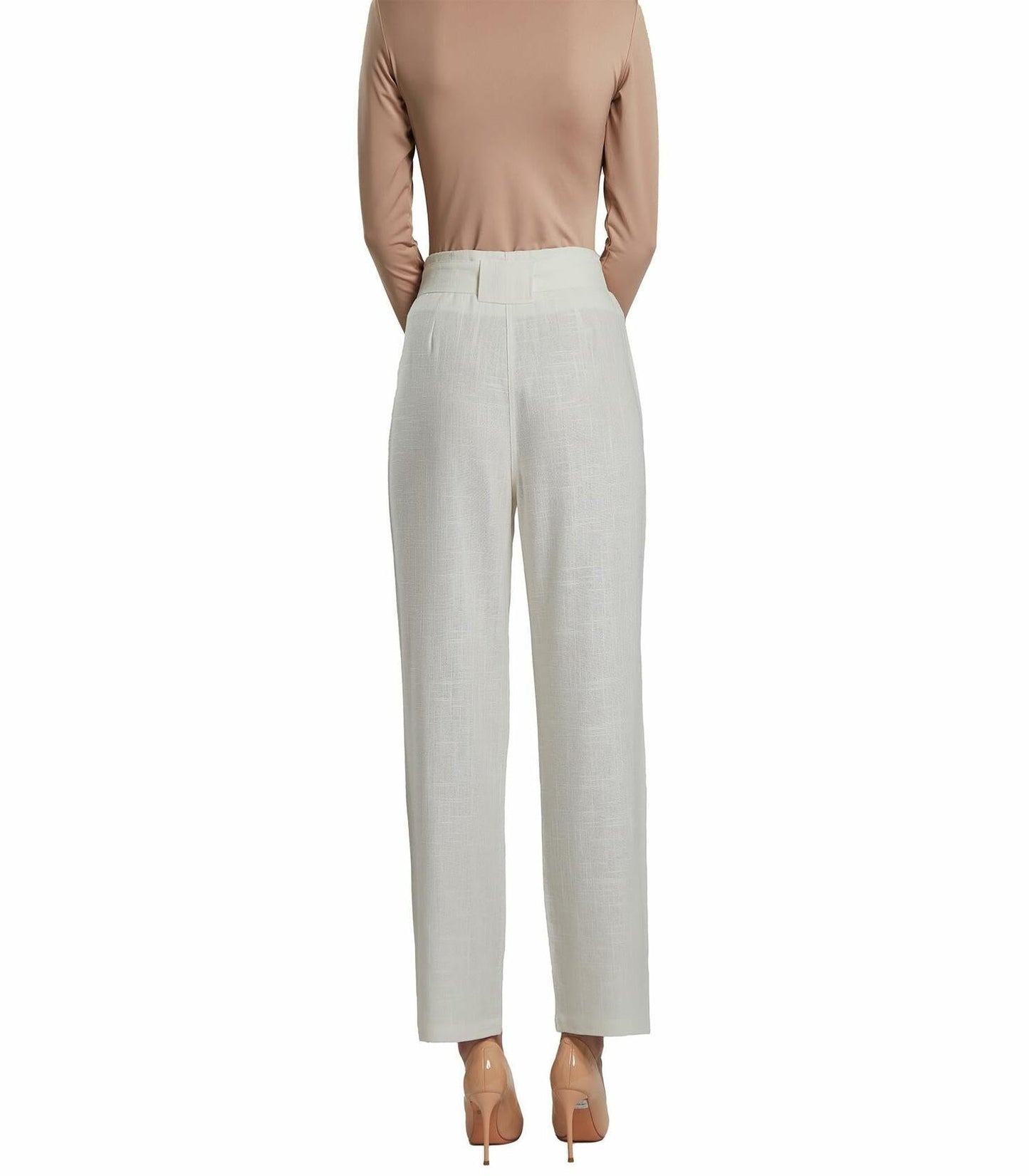 SANDY & SID Womens Linen Crop High Rise Straight Leg Pants White Size L