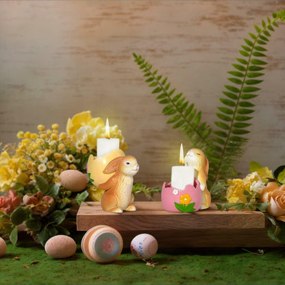AMOYYT Easter Bunny Figurines 3.5in Resin Candle Holder Table Decor 2Pcs
