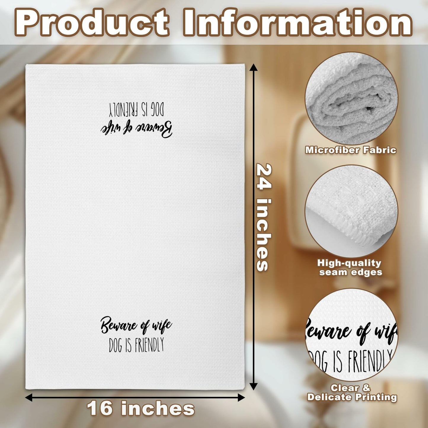 Eronm Waffle Weave Funny Kitchen Towels Beware of Wife Absorbent A10