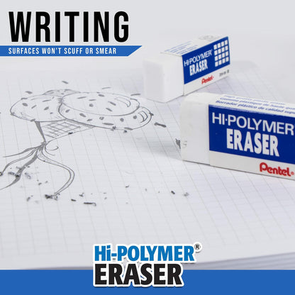 Pentel HI-Polymer Eraser Combo Pack 6 Caps 1 Large White ZEH0210BP7