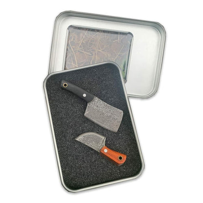 KOWAKA Mini Pocket Knives Set 2 Damascus Pattern Tiny Knife with Sheath
