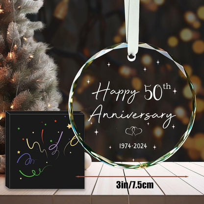 50th Anniversary Glass Wedding Ornament Keepsake Gift for Couple 3 Inch