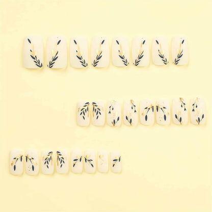 RUOKEXIN Acrylic Press On Nails Short Square Pink Gold Glitter 24Pcs