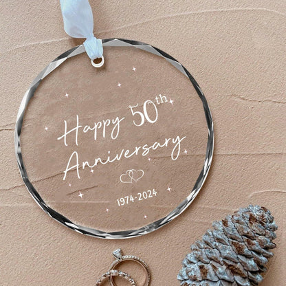 50th Anniversary Glass Wedding Ornament Keepsake Gift for Couple 3 Inch