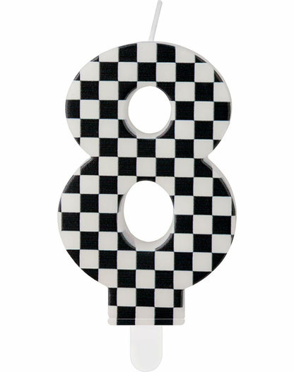 Racing Car Number 8 Birthday Candle Topper Checkered Cake Decor for Kids