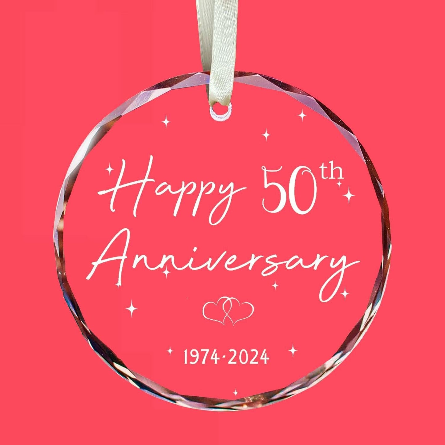 50th Anniversary Glass Wedding Ornament Keepsake Gift for Couple 3 Inch