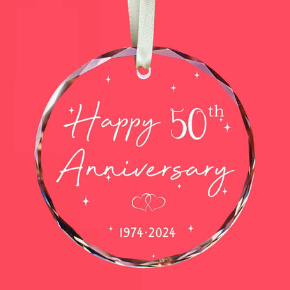 50th Anniversary Glass Wedding Ornament Keepsake Gift for Couple 3 Inch